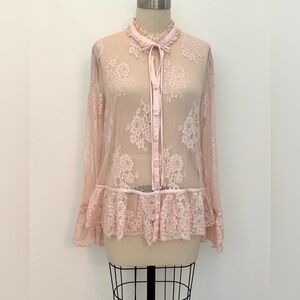 Ghost London ‘Urban Fiona’ Lace Blouse NWT Rosewater Pink Ruffle M